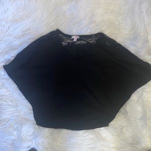 black shirt sleeve top with lace on back